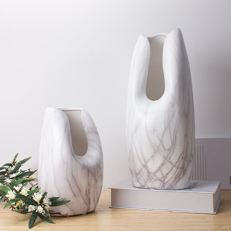 Marbled White Ceramic Vase Home Decor Accent