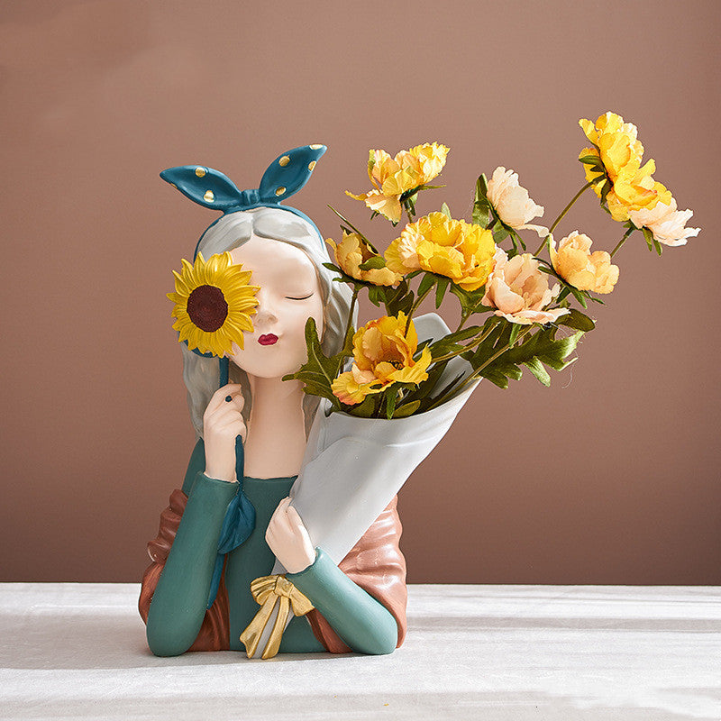 Nordic Style Resin Girl Figurine Abstract Home Decor Sculpture