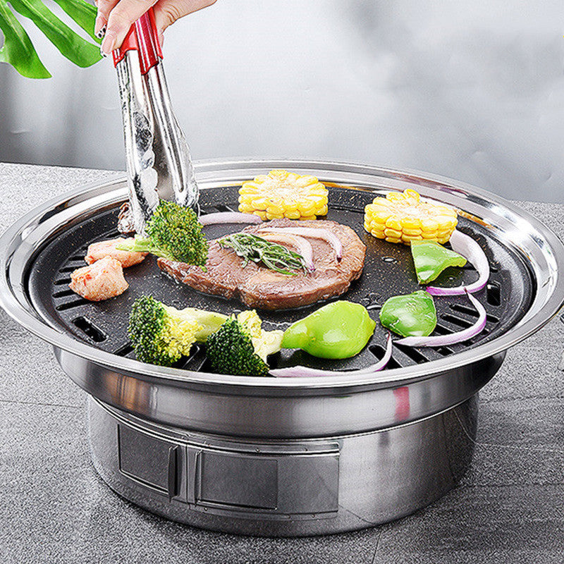 Portable Stainless Steel Charcoal BBQ Grill Korean Round Outdoor Grill