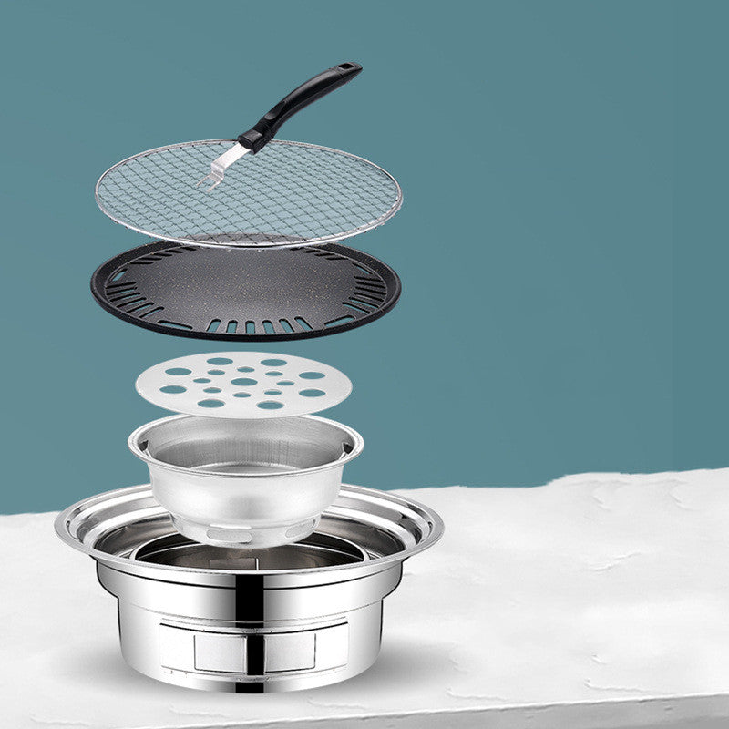 Portable Stainless Steel Charcoal BBQ Grill Korean Round Outdoor Grill