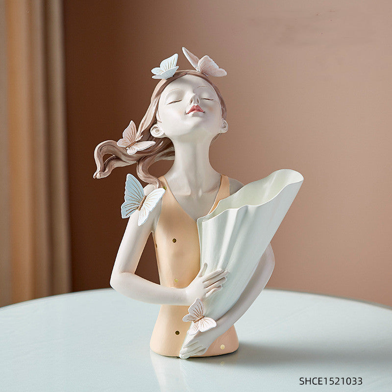 Nordic Style Resin Girl Figurine Abstract Home Decor Sculpture