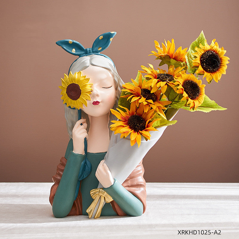 Nordic Style Resin Girl Figurine Abstract Home Decor Sculpture