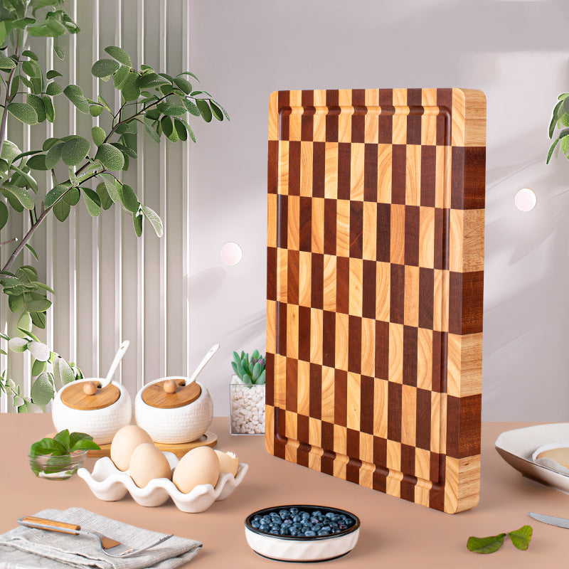 Wooden Chessboard Grid Cutting Board Fruit Chopping Board