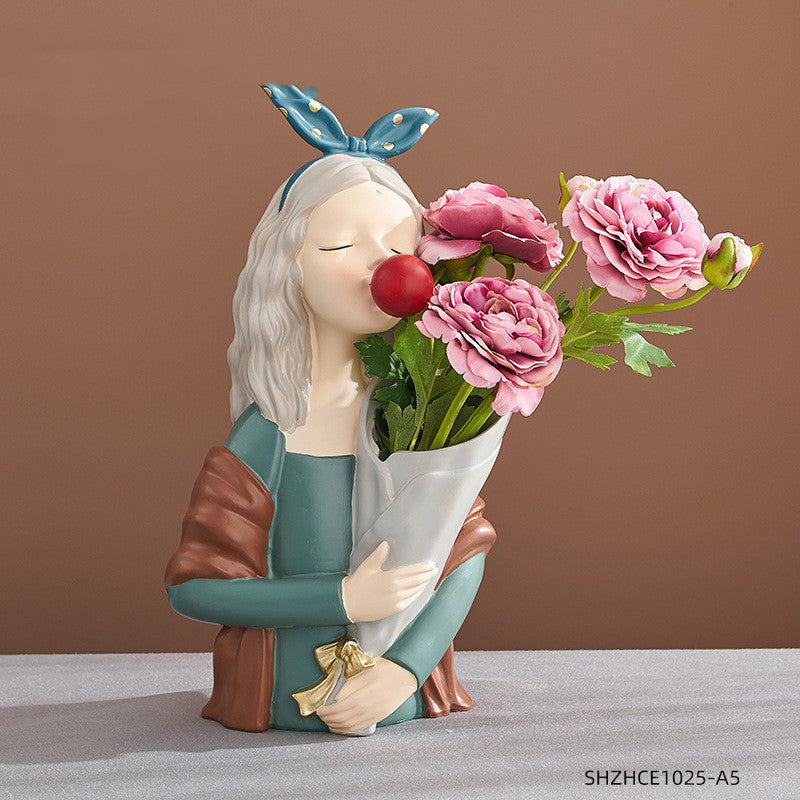 Nordic Style Resin Girl Figurine Abstract Home Decor Sculpture