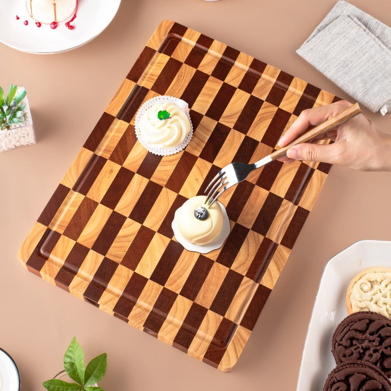 Wooden Chessboard Grid Cutting Board Fruit Chopping Board