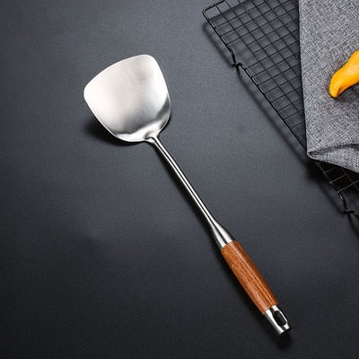 304 Stainless Steel Wooden Handle Kitchen Spoon Utensil