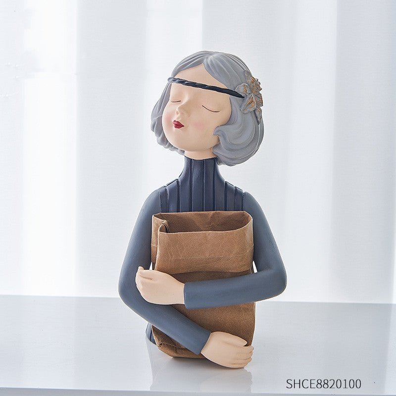 Nordic Style Resin Girl Figurine Abstract Home Decor Sculpture