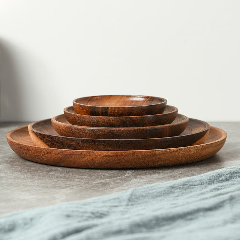 Japanese-style Household Walnut Acacia Mangium Round Dish