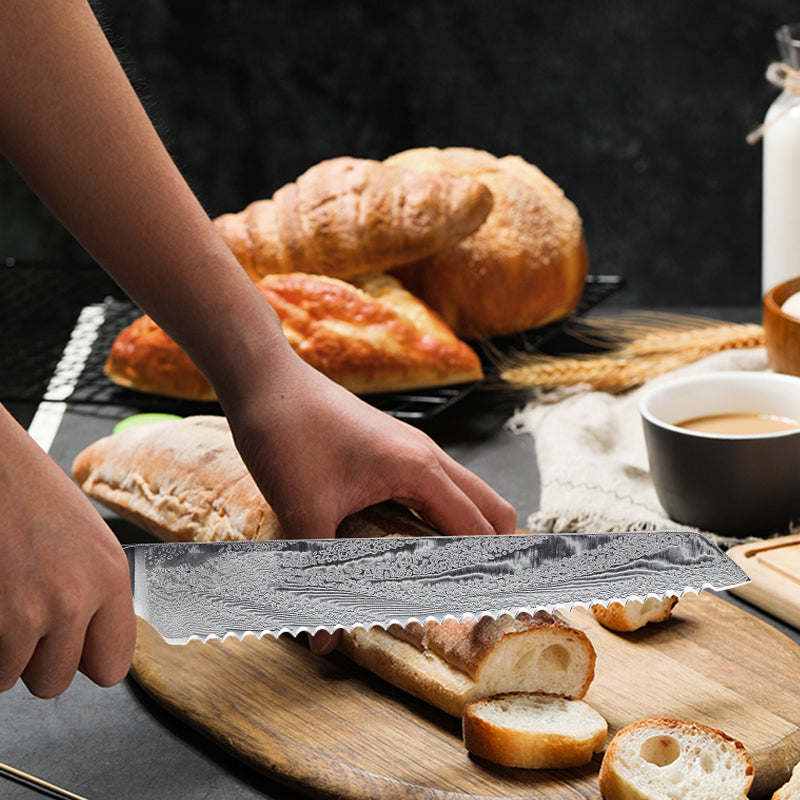 Japanese Damascus Steel Kitchen Bread Knife