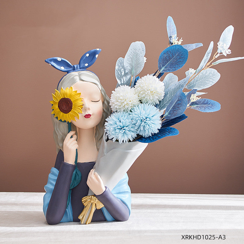 Nordic Style Resin Girl Figurine Abstract Home Decor Sculpture