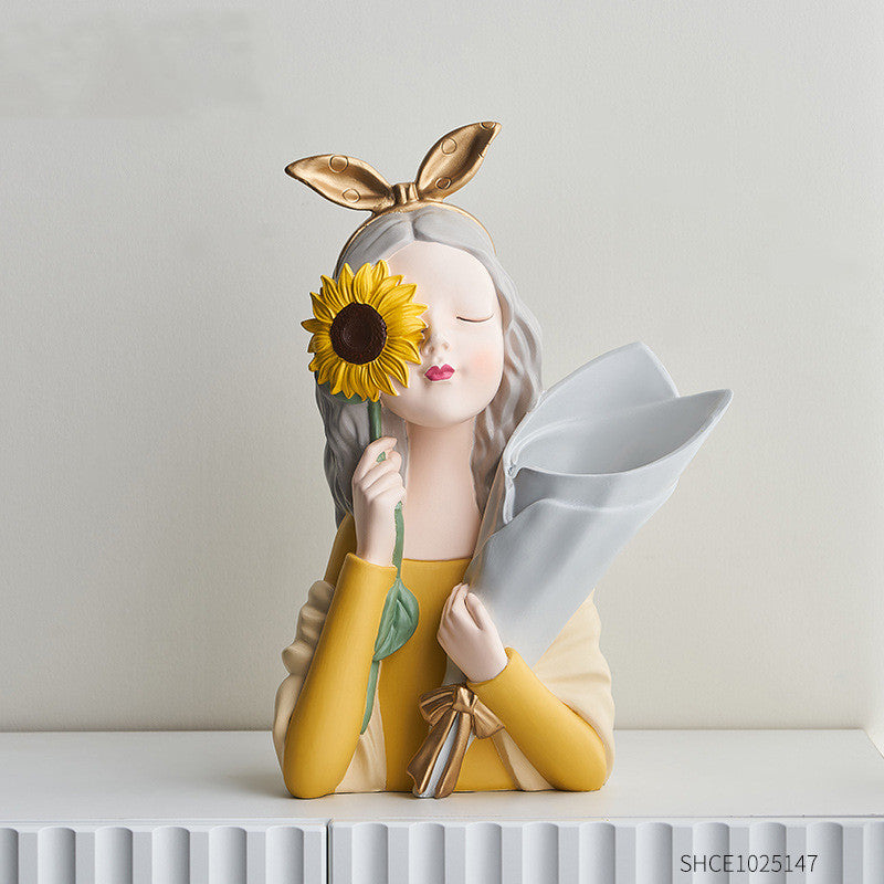 Nordic Style Resin Girl Figurine Abstract Home Decor Sculpture