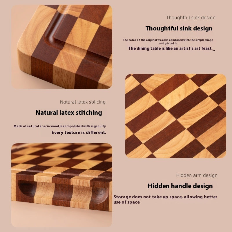 Wooden Chessboard Grid Cutting Board Fruit Chopping Board