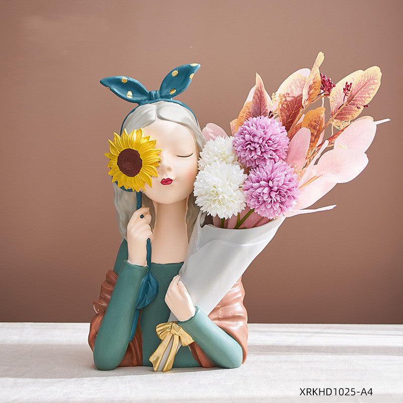 Nordic Style Resin Girl Figurine Abstract Home Decor Sculpture
