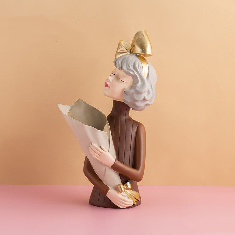 Nordic Style Resin Girl Figurine Abstract Home Decor Sculpture