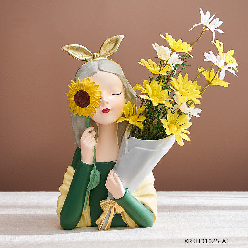 Nordic Style Resin Girl Figurine Abstract Home Decor Sculpture