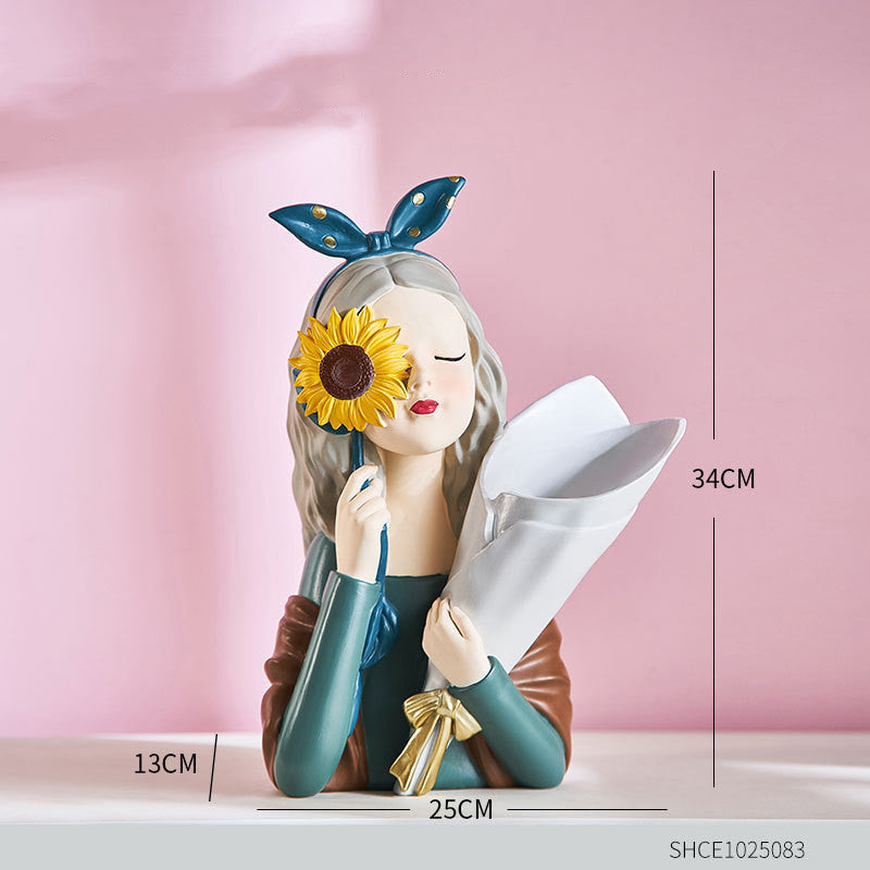 Nordic Style Resin Girl Figurine Abstract Home Decor Sculpture