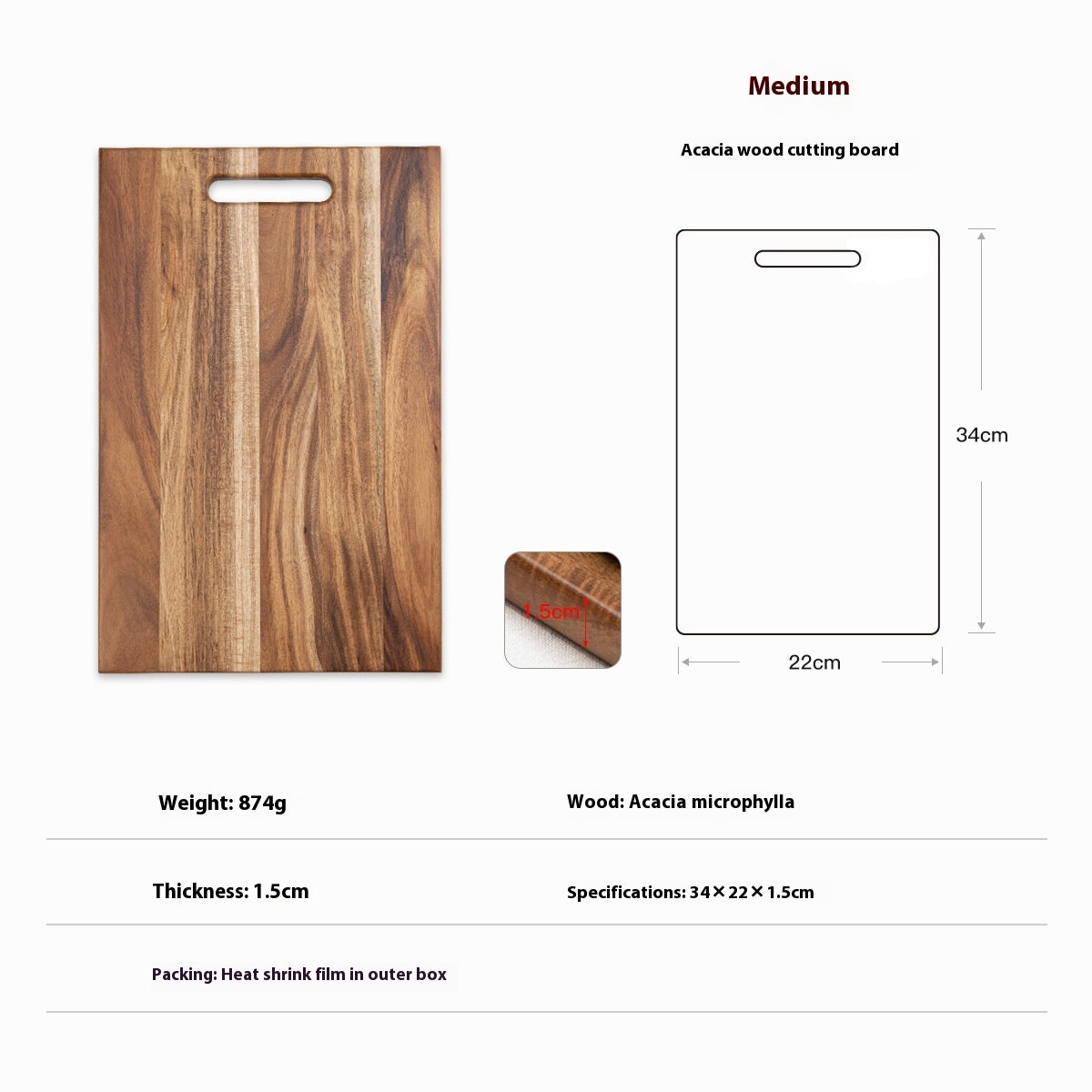 Square Acacia Wood Large Cutting Board Steak Household Chopping Board